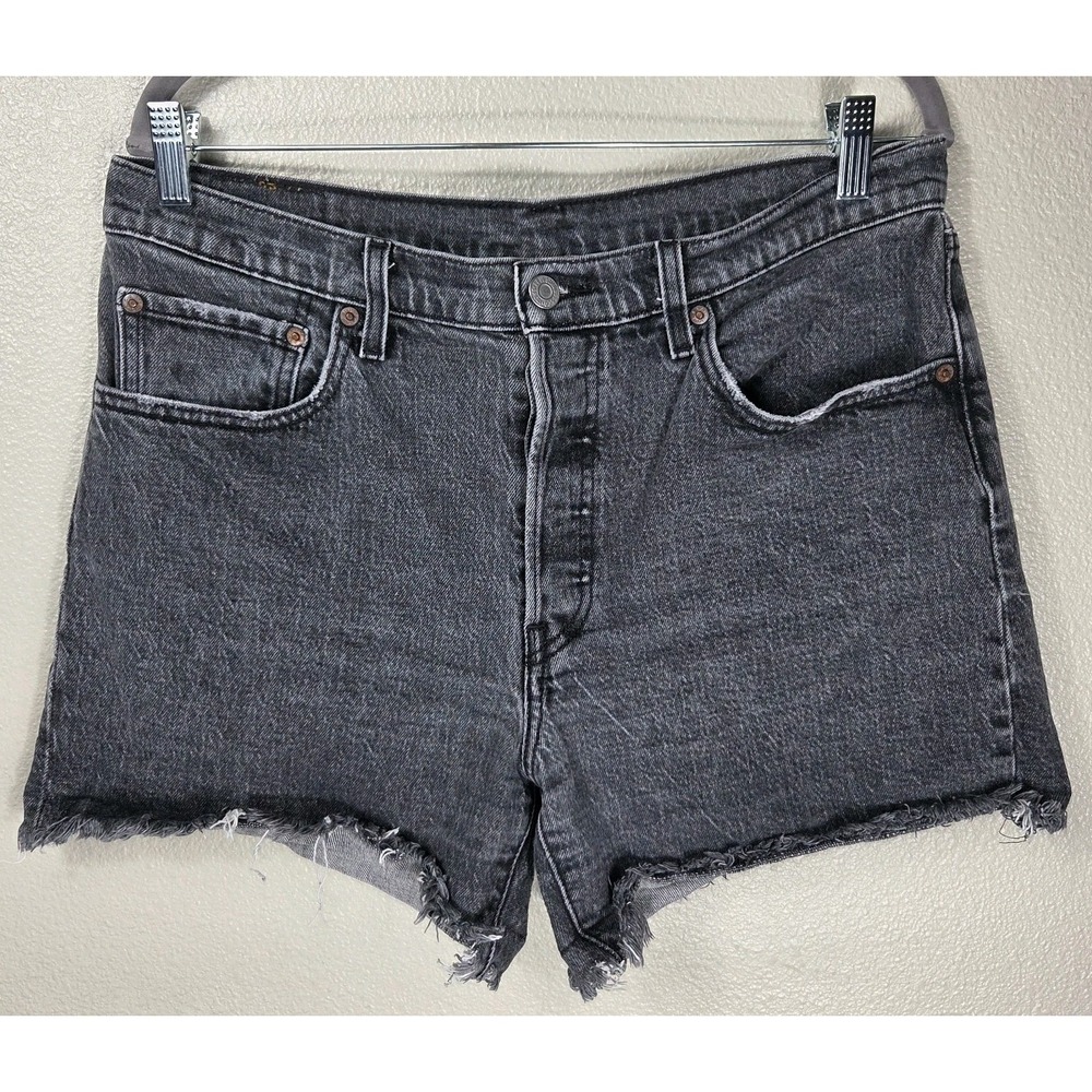 Levi's 501 Black Denim Cutoff Shorts Women's W31 High Rise Button Fly Frayed